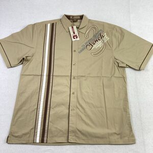 Vintage Clench Jeans Button Up Shirt Mens XL Khaki Embroidered‎ Hip Hop Skater